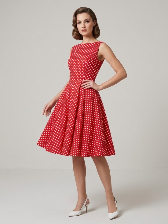 Vintage Dresses & Skirts - Heroecol Red White Polka Dot Vintage Swing Dress Rockabilly Retro 1950s Style